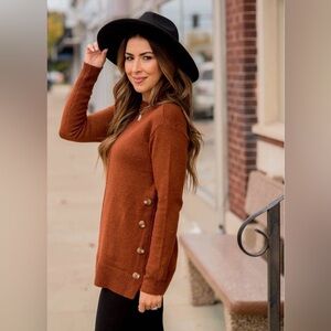 Lety & Me December Side Detail Sweater in a burnt orange or rust color size 1x